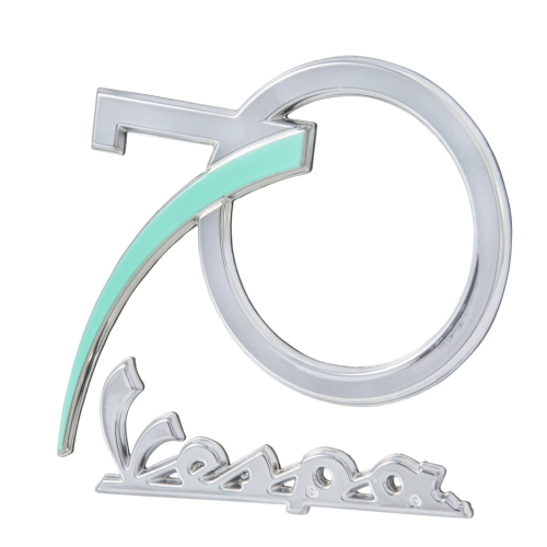 Adesivo targhetta celebrativa bauletto portaoggetti 70° anniversario per VESPA PX 125 150 50 125 150 300 GTS resinato r.o. 2H001487