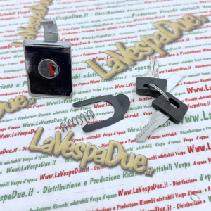 Serratura per bauletto cromata completa per VESPA PX 125 150 200 ARCOBALENO freno a disco completa di molla e piastrina r.o. 198560
