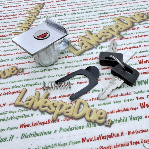 Serratura per bauletto cromata completa per VESPA PX 125 150 200 ARCOBALENO freno a disco completa di molla e piastrina r.o. 198560
