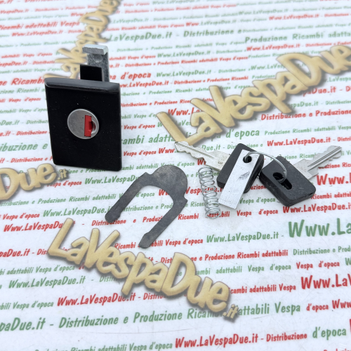 Serratura per bauletto Nera per VESPA PX 125 150 200 ARCOBALENO freno a disco completa di molla e piastrina