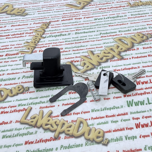 Serratura per bauletto Nera per VESPA PX 125 150 200 ARCOBALENO freno a disco completa di molla e piastrina