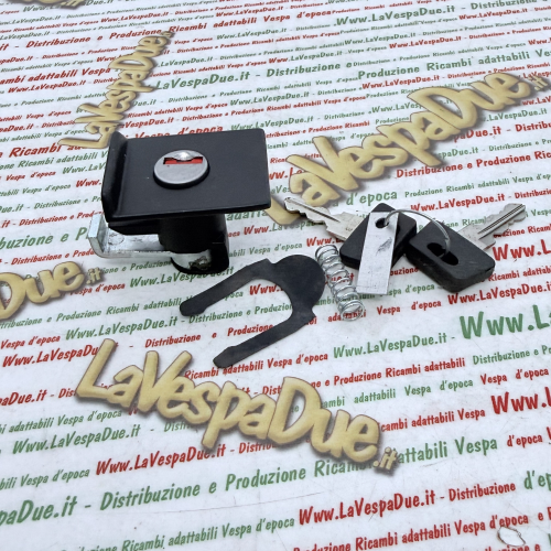 Serratura per bauletto Nera per VESPA PX 125 150 200 ARCOBALENO freno a disco completa di molla e piastrina