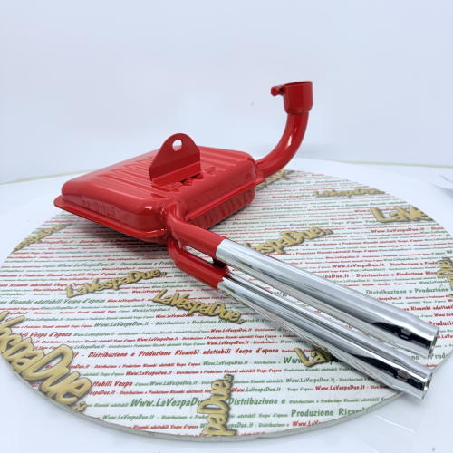 Marmitta rossa tipo abarth 125 150 VNA VNB VBA VBB SUPER VN1CT VB1CT ruota 8 pollici con doppio tubo di scarico cromato