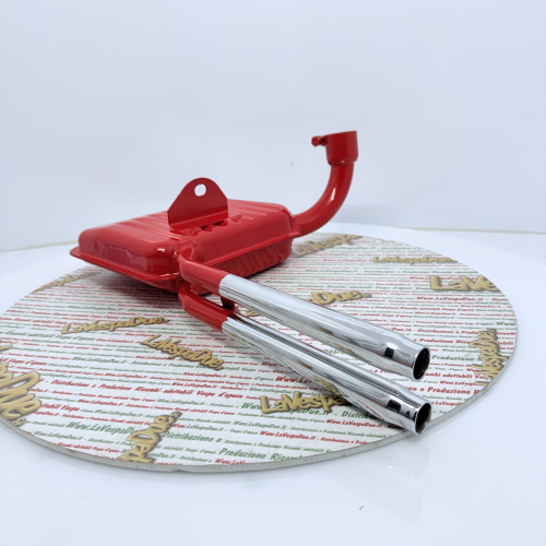 Marmitta rossa tipo abarth 125 150 VNA VNB VBA VBB SUPER VN1CT VB1CT ruota 8 pollici con doppio tubo di scarico cromato