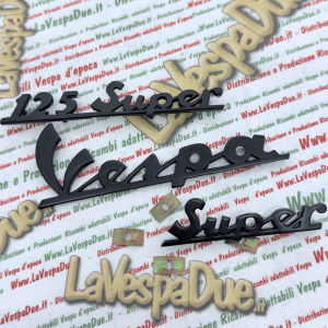 Set kit 3 scritte targhette blu notte per VESPA 125 SUPER VNC1T in alluminio anodizzato anteriore e posteriore prodotto italiano 