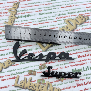 Set kit 3 scritte targhette blu notte per VESPA 125 SUPER VNC1T in alluminio anodizzato anteriore e posteriore prodotto italiano 