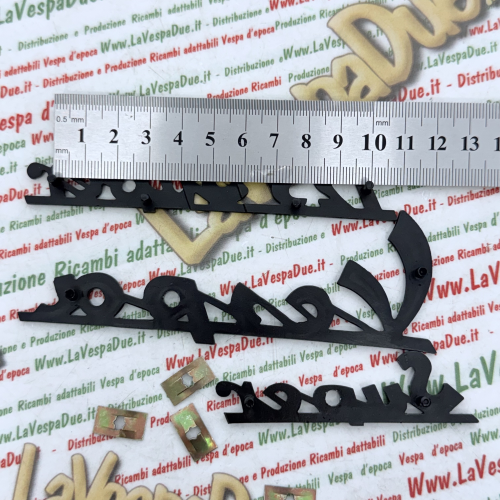 Set kit 3 scritte targhette blu notte per VESPA 125 SUPER VNC1T in alluminio anodizzato anteriore e posteriore prodotto italiano 