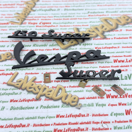 Set kit 3 scritte targhette blu notte per VESPA 150 SUPER VBC1T in alluminio anodizzato anteriore e posteriore prodotto italiano 