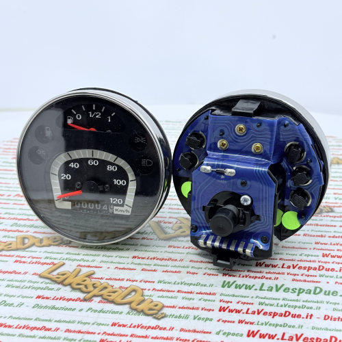 Contachilometri VESPA PX PE MY MILLENNIUM 125 150 200 120 km/h adat. r.o. 583074 Arcobaleno nero con cornice cromata