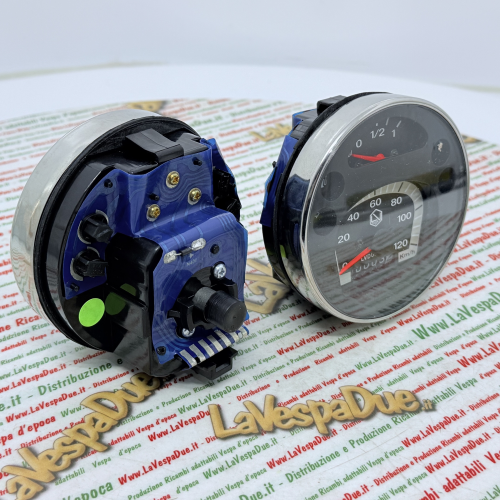 Contachilometri LVDUE VESPA PX PE MY MILLENNIUM 125 150 200 120 km/h adat. r.o. 583074 Arcobaleno nero con cornice cromata