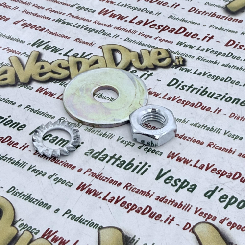 Kit dado e rondelle per VESPA PK PX N RUSH T5 COSA HEXAGON specifico attacco superiore ammortizzatore anteriore sottovite supporto r.o. 174088 012535 021210