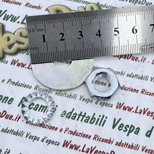 Kit dado e rondelle per VESPA PK PX N RUSH T5 COSA HEXAGON specifico attacco superiore ammortizzatore anteriore sottovite supporto r.o. 174088 012535 021210