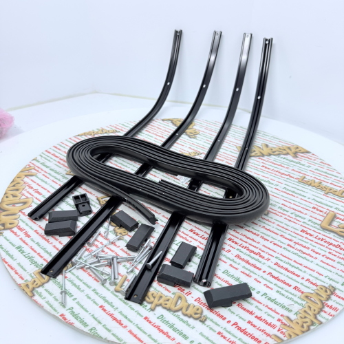 Set of semi-gloss black footboard strips for VESPA PK S 50 PK 125 ro 154669 complete in soft aluminum with black strips and tips