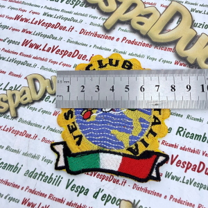 Toppa ricamata VESPA CLUB D'ITALIA in miniatura r.o. 610059M diametro circa 77 mm alta 85 mm da applicare su giacche maglie o accessori