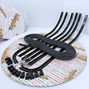 Set of semi-gloss black footboard strips for VESPA 125 150 SUPER GTR GT TS SPRINT VELOCE 180 200 RALLY ro 610233M complete in soft aluminum with black strips and tips