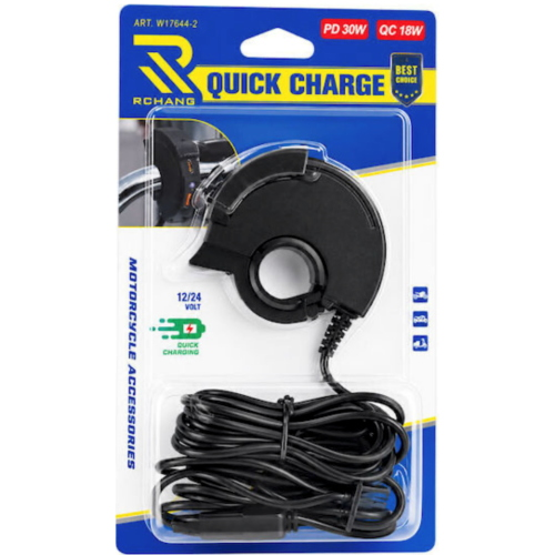 Caricabatteria da manubrio da 20 a 23 mm presa doppia porta USB e USB-C universale 12 24 Volt con coperchio di protezione VESPA APE LAMBRETTA  PD 30W e QC 18W auto moto scooter barche camion 