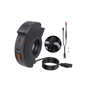 Caricabatteria da manubrio da 20 a 23 mm presa doppia porta USB e USB-C universale 12 24 Volt con coperchio di protezione VESPA APE LAMBRETTA  PD 30W e QC 18W auto moto scooter barche camion 