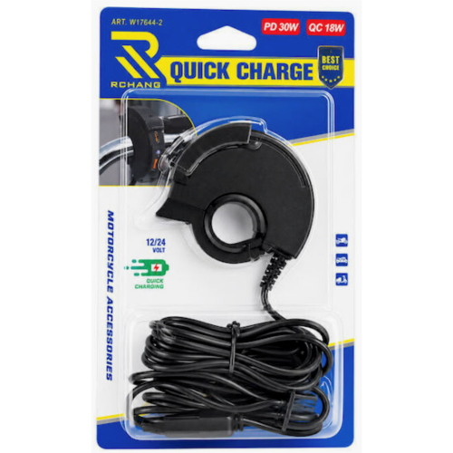 Caricabatteria da manubrio da 20 a 23 mm presa doppia porta USB e USB-C universale 12 24 Volt con coperchio di protezione VESPA APE LAMBRETTA  PD 30W e QC 18W auto moto scooter barche camion 