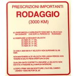 Adesivo Norme Rodaggio per VESPA GS 160 Miscela al 5% Originale