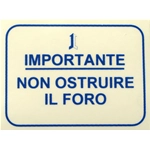 Autocollant bleu « IMPORTANT : NE PAS BOUCHER L’OUVERCLE » pour VESPA 62 x 47 mm. ro 610176M0001