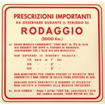 Adesivo Originale PIAGGIO Rodaggio per VESPA 4 Marce Miscela 6%
