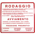 Autocollant rouge de réglementation de rodage pour VESPA 180 RALLY VSD 2% - 127 X 115 mm.