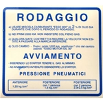 Autocollant bleu de rodage 2% 1,25 Kg pour VESPA 50 90 SS V5SS V9SS - 120 X 109 mm.