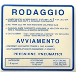 Autocollant bleu de rodage 2% 1,2 Kg pour VESPA 50 90 SS V5SS V9SS - 120 X 109 mm.