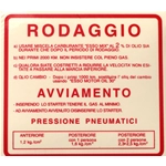 Autocollant rouge de rodage 2% 1,2 KG pour VESPA 50 90 V5SS 90 V9SS - 120 X 109 mm.