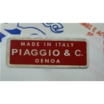 Adesivo rosso su foglio di alluminio lucido " PIAGGIO MADE in ITALY " per VESPA