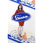 Autocollant publicitaire vintage VESPA APE LAMBRETTA PIN-UP avec panneau