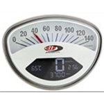 Contachilometri contagiri SIP 50001620 2.0 per VESPA 50 90 125 150 200 SS ET3 GTR TS SUPER SPRINT VELOCE RALLY quadrante bianco numeri neri cornice acciaio inox 20 funzioni digitale analogico