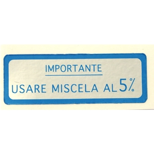 Adesivo Miscela 5% Azzurro per VESPA 125 150 160 180 - 58 X 20 mm.