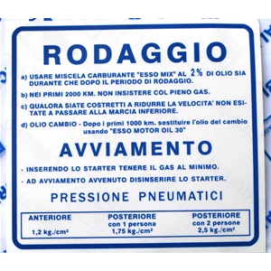 Autocollant bleu « Règles » pour Vespa 180 Rally VSD 2 % Original
