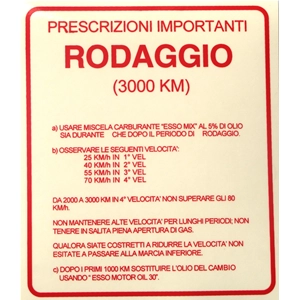 Pegatina con las normas de rodaje para VESPA GS 160 5% Mezcla Original