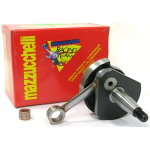 Cigüeñal MAZZUCCHELLI AMT 028 para PK 50 XL HP RUSH FL2 APE TM 50 APE 50 TL6. Carrera de avance: 43 mm. Cono: 20 mm. Distancia entre bielas: 87 mm.
