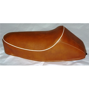 Sillín con joroba de cuero marrón y borde blanco para VESPA 50 90 NLR SPECIAL