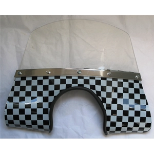 Black/white screen-printed windshield for VESPA 50 90 125 NLR ET3 PRIMAVERA SS complete with brackets