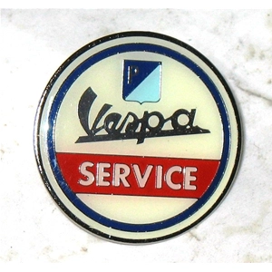 Insignia miniatura de pin esmaltado VESPA SERVICE en aleación de metal ro 610108M, diámetro aproximado de 26 mm.