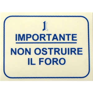 "IMPORTANTE: NO OBSTRUIR EL ORIFICIO" Pegatina azul para VESPA 62 x 47 mm. ro 610176M0001