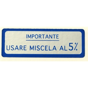 5% Blauer Mischungsaufkleber für VESPA 125 V30>33T VM U VN VL GS - 58 x 20 mm.