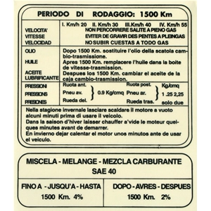 Autocollant des règles de rodage pour LAMBRETTA 4 vitesses 55 km/h - 110 x 148 mm.