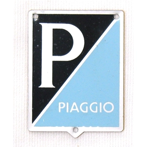 PIAGGIO Emblemschild für VESPA 125 150 ältere Modelle aus selbstklebendem Aluminium 36 x 46 mm ro 024858 mit Löchern zur Befestigung mit Nieten