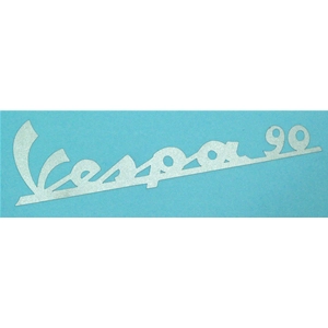 Plaque adhésive en PVC blanc avec inscription VESPA 90