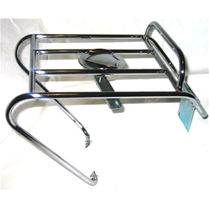 Portaequipajes trasero cromado con soporte para rueda de repuesto para LAMBRETTA LI de tercera serie.