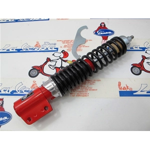 Amortisseur avant CARBONE pour VESPA 125 150 200 PX PE ARCOBALENO T5 sport réglable, corps rouge et ressort noir