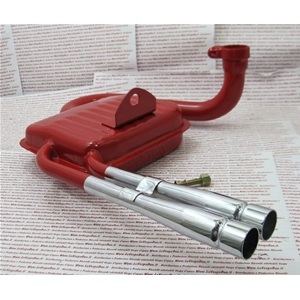 Pot d'échappement rouge type Abarth pour Vespa 125 150 Sprint GT GTR Veloce Super TS PX avec double sortie chromée