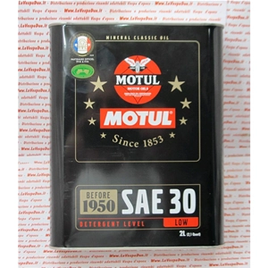 MOTUL CLASSIC SAE 30 Motor- und Getriebeöl im 2-Liter-Eisenkanister. Passend für VESPA 50, 90, 125, 150, 160, 180, 200 Oldtimer und Motorräder ab Baujahr 1946. Einbereichsöl.