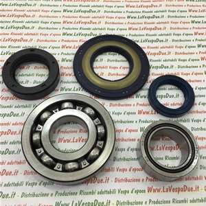 Kit de roulements et joints d'huile pour la révision du vilebrequin des Vespa PX80E, PX125E, PX150E, PX200E 2° / LUSSO 2° / PX 125, 150 et 200 (modèles 1998 à 2011) et Cosa 125 et 150.