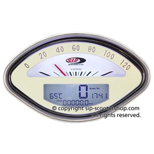 Compteur de vitesse/compte-tours SIP 50000720 2.0 pour VESPA 125 150 160 180 GT VBA VBB GL GS SPRINT SS, cadran beige, chiffres noirs, affichage LCD blanc, numérique/analogique